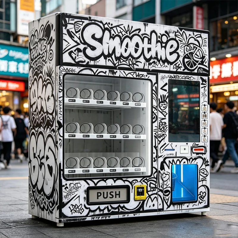 Commercial Grade Smoothie Slush Machine Self Service Cold Drink Vending Dispenser Touch Screen 3 Layer Cooling Cabinet Store