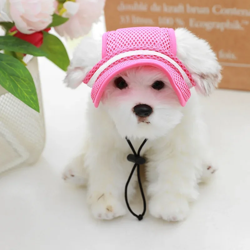 Summer Dog Hats With Ear Holes Pet Cap Round Brim Visor Hat Mesh Breathable Outdoor Dog Sun Cap For Small Dogs Pet Accessories - view 3