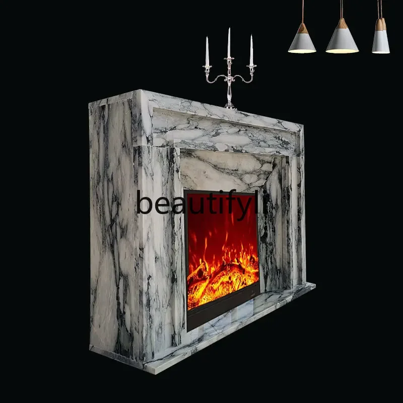 Stone carving marble mantel large flower white stone simple modern Nordic living room white decorative cabinet customizati