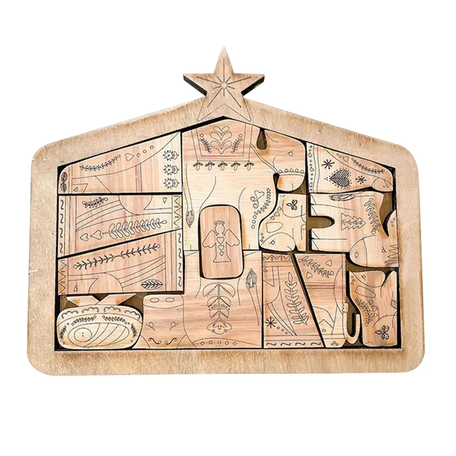 Wooden Nativity Jesus Puzzle Toy for Adults Kids Teens Art Decor Sculpture with Cut Pieces Educational Brain Teaser Christmas