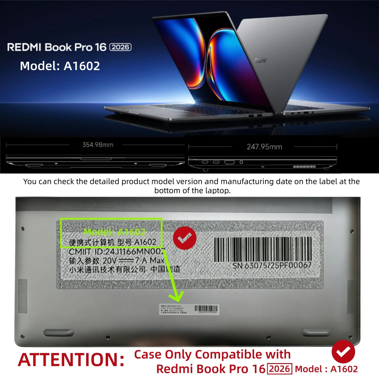 Matte Hard Shell for Xiaomi Redmi Book Pro 16 2026 (Model A1602, 16 Inch) Laptop Case Shockproof Anti-Scratch Protective Shell