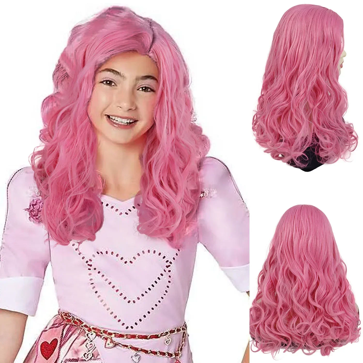 Synthetic Pink Costume Wigs for Women Girls Kids Halloween Wigs Red Hair Curly Wave Descend Cosplay Anime Movie Musicals Wig