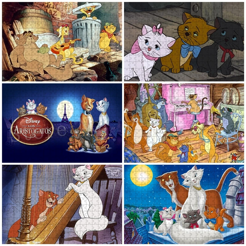 Walt Disney Cats Jigsaw Puzzles for Kids Cartoon Animals Films The Aristocats Modern 300/500/1000 Pieces Educational Game Decor