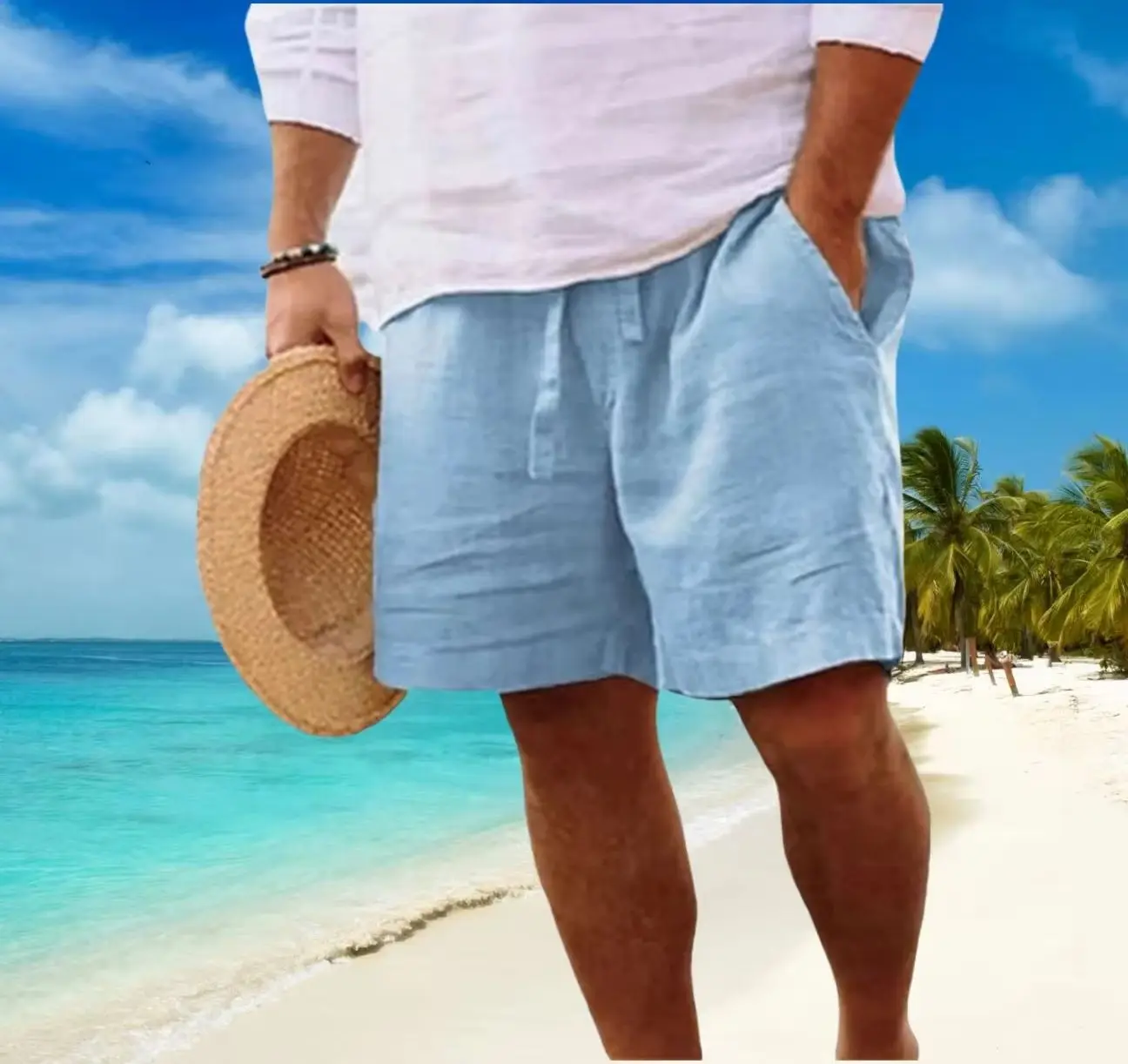 Plus Size New Men's Cotton Linen Shorts Pants Male Summer Breathable Solid Color Linen Trousers Fitness Streetwear S-5XL
