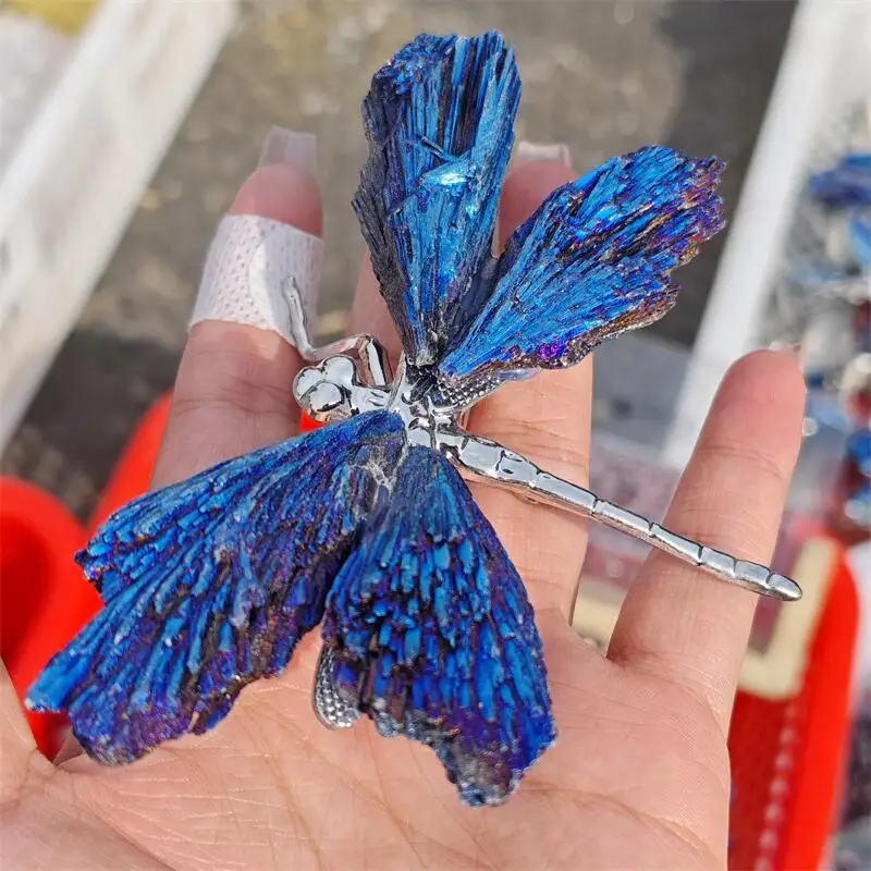 Natural Aura Tourmaline Quartz Wing Dragonfly Carving Mermaid Crafts Home Furnishings Fengshui Decoration Christmas Gift 1PCS