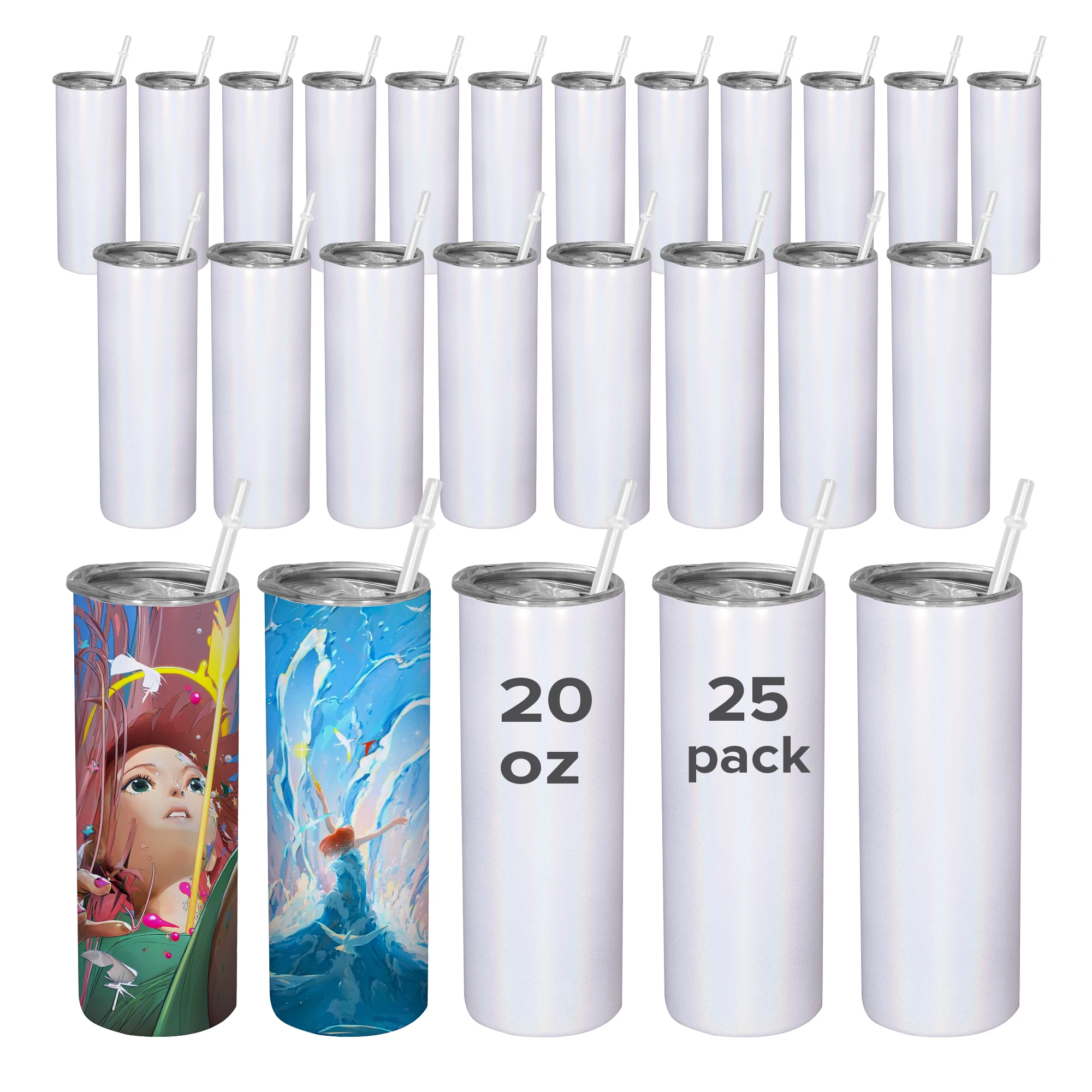 Shimmer Rainbow White Sublimation Tumblers 20 OZ Sublimation Blanks Tumbler with Lid Vacuum Double-wall Insulated Water Bottle