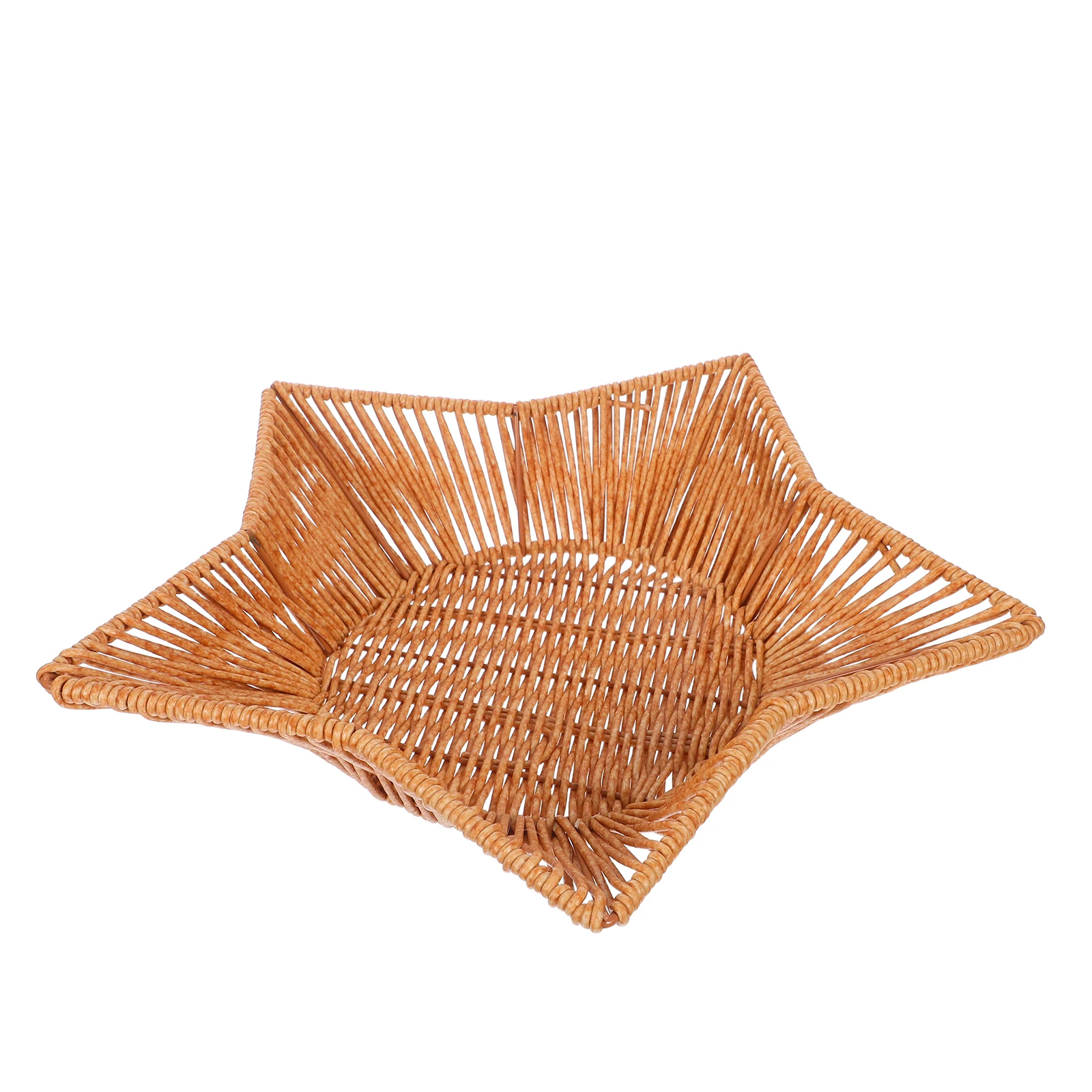 

Star Shaped Imitation Rattan Woven Fruit Basket Large Capacity Beige Kitchen Snack Organizer Tray For Tabletop Serving Storage