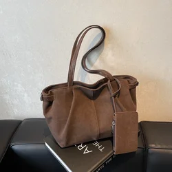 Suede Shoulder Bags for Women Large Suede Totes Lightweight Underarm Bag Casual Shopper Handbag Solid Color Travel Bucket Bags