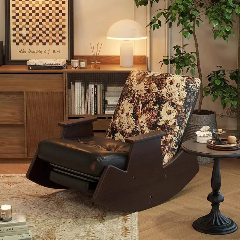 Sedia a dondolo in legno massello retrò reclinabile ospite antico divano singolo balcone divano pigro per il tempo libero