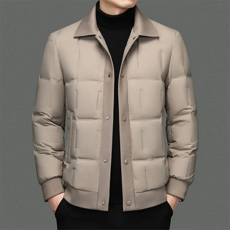 2025 Otoño Invierno chaqueta de plumón para hombre abrigo de plumón de pato blanco moda de negocios Casual chaqueta cálida cuello vuelto prendas de vestir exteriores para hombres