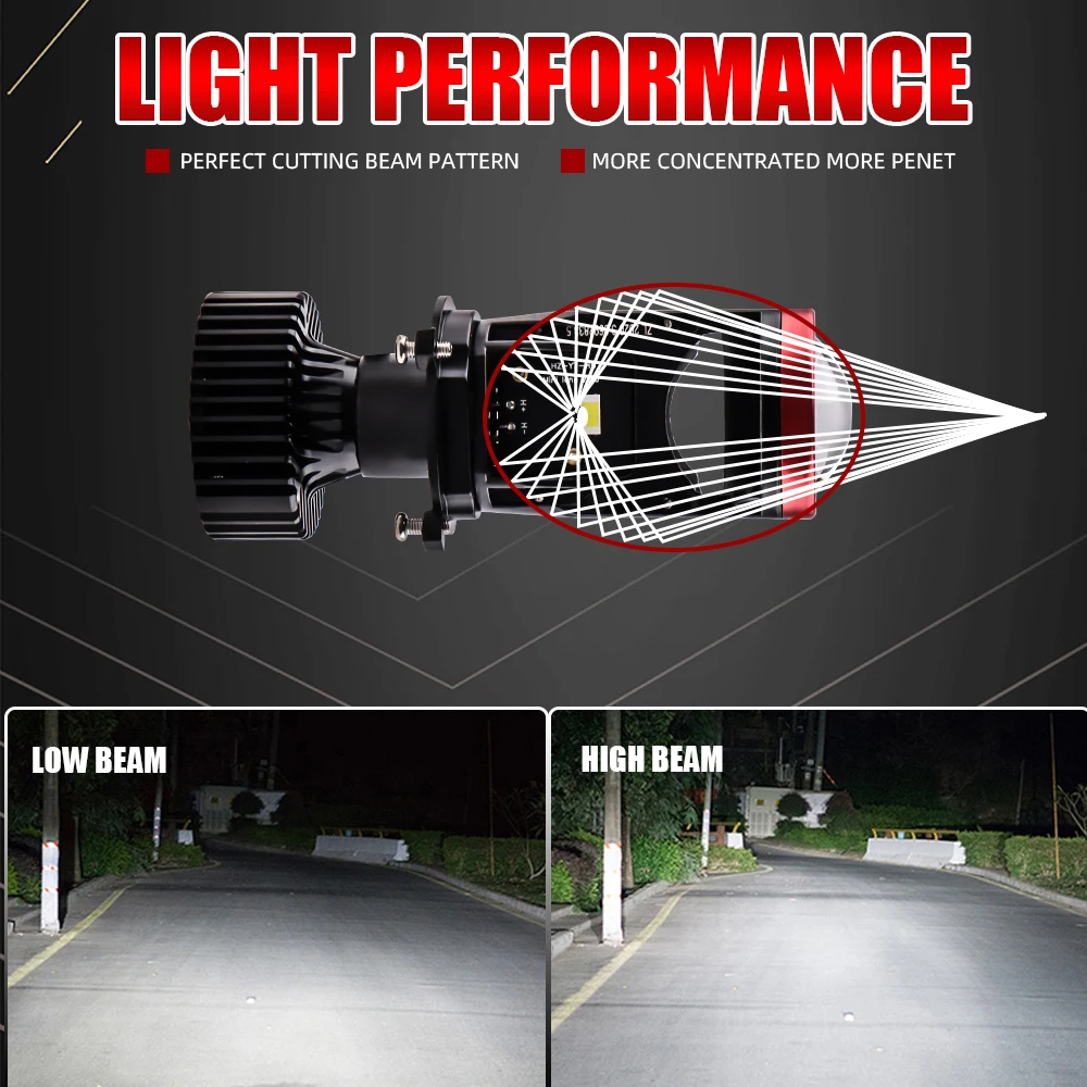 H4 LED Projector Mini Lens Auto H4 Bi-LED Headlight Bulbs Kit Conversion High Beam Low Beam Headlight 130W Turbo Fan Car Light