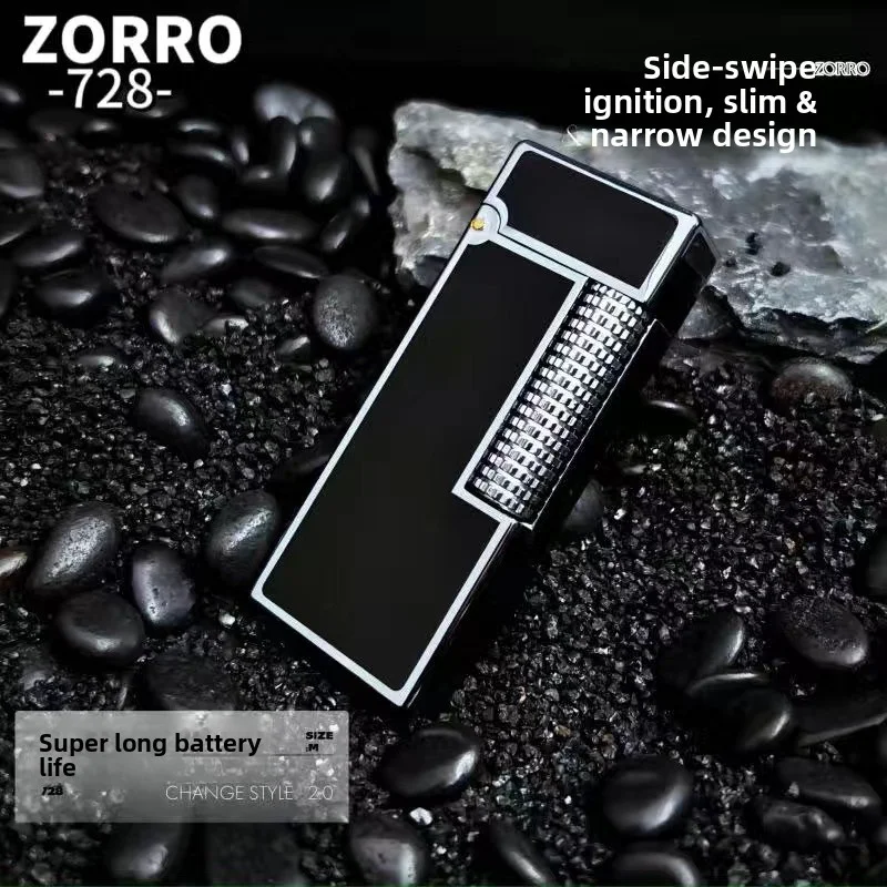 

Зажигалка ZORRO Z728 из полимерной смолы, тонкая, с откидной крышкой, механическая, с боковым выдвижным механизмом, заправляемая, подарочная.
