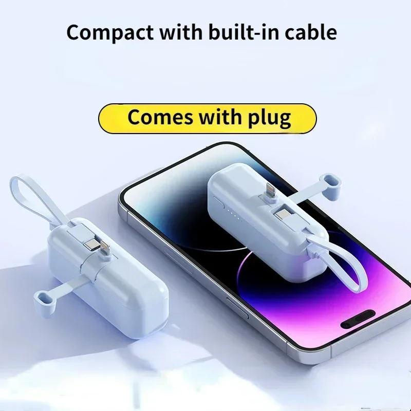 2025 New Small Mini 30000 MAh Capsule Power Bank with Cable Plug and Play External Battery for iPhone Samsung Xiaomi Huawei