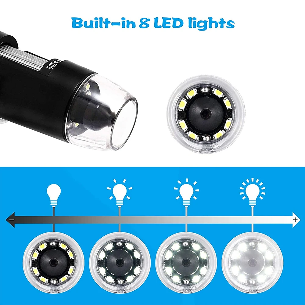 TKDMR WIFI USB HD Desktop Digital Electronics Microscope Adjustable 1600X 8 LED Zoom Magnifier Mobile For Phone PC Repair Coins