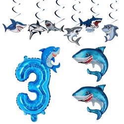 Shark Party banner hanging swirl decor Blue Ocean animals Shark balloon kids birthday decor Shark theme Party decoration balloon