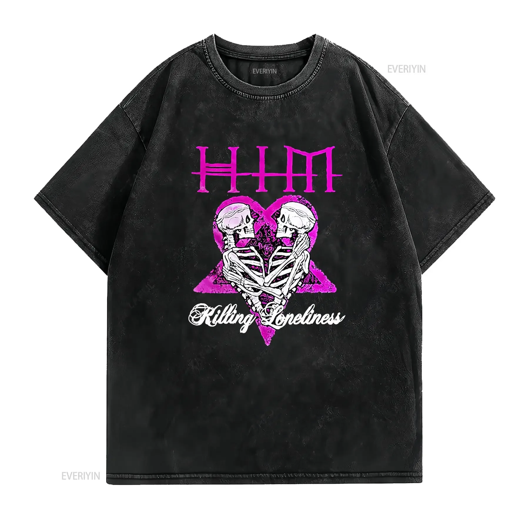 HIM band killing loneliness T shirt Black  All Sizes S 5Xl 1F422 vintage Washed Unisex designer clothes streetwear Stylish