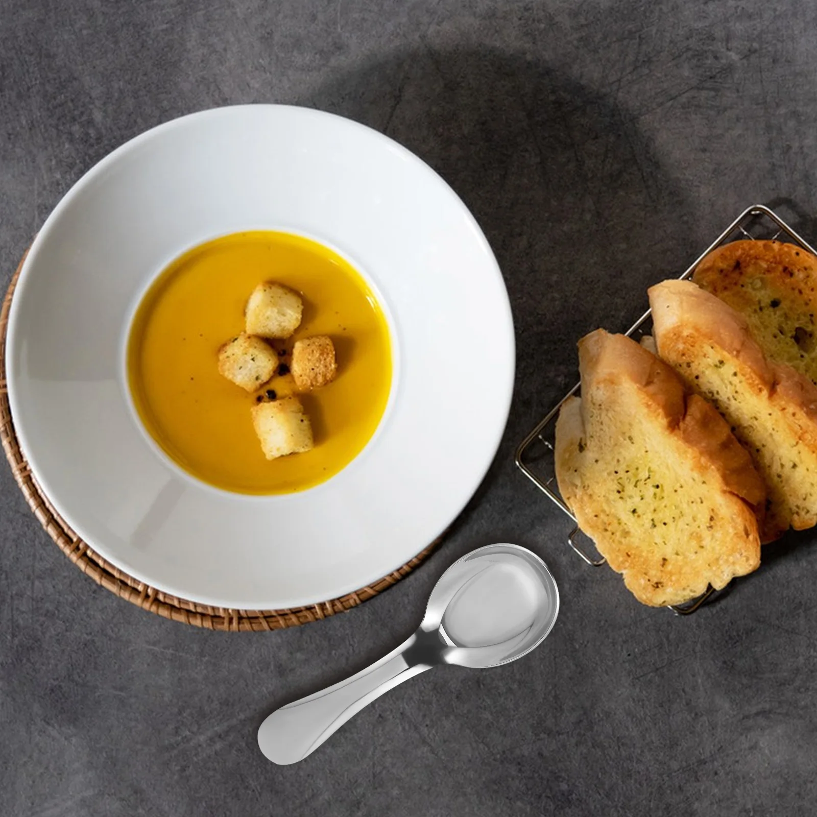 

2Pcs Children Soup Spoons Stainless Steel Dinner Spoons for Kids Home Kitchen Multi Functional Porridge Spoon Tableware