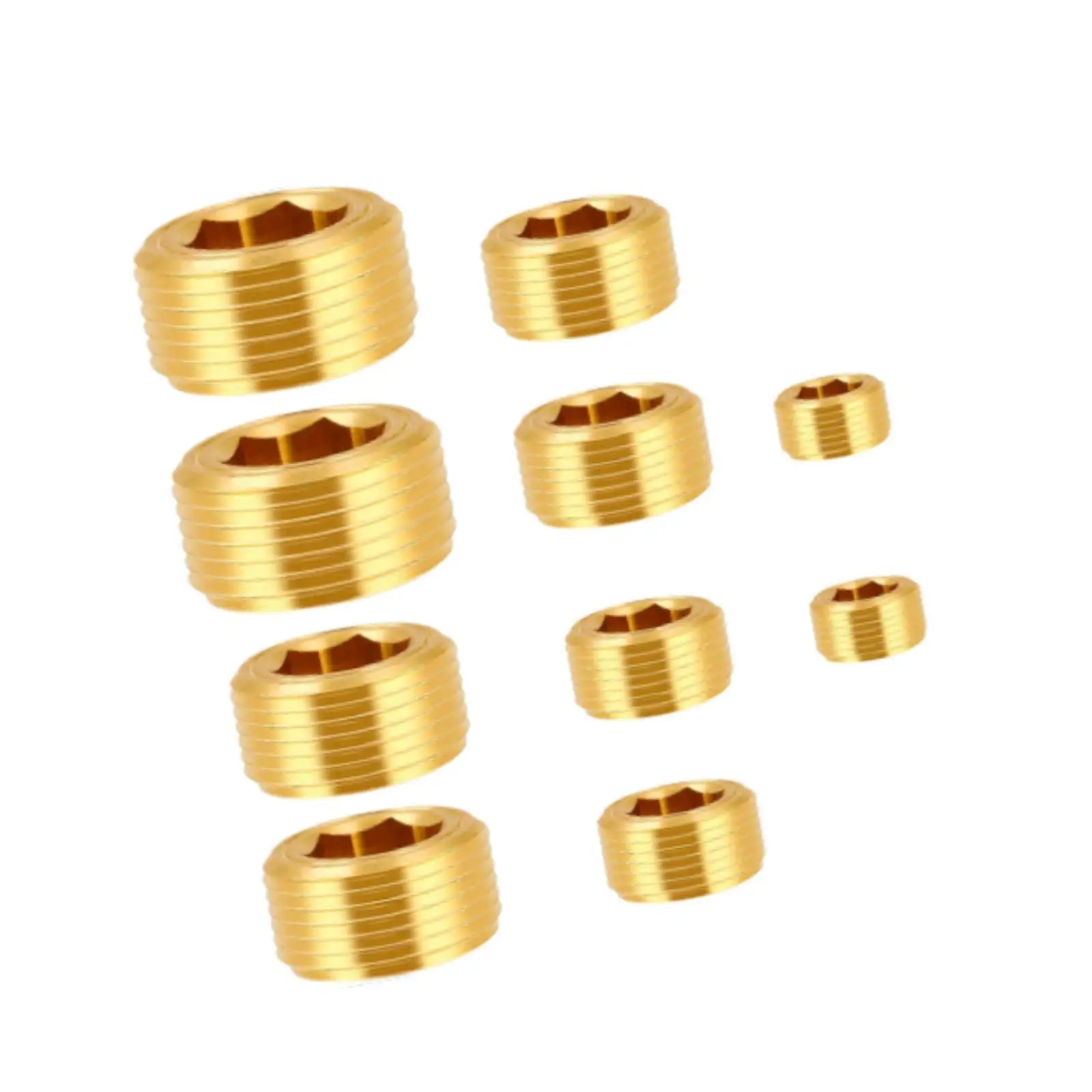 10 Pieces Brass NPT Plug Pipe Plug Socket Set 1/8