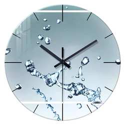Modern Water Drop Pattern Tempered Glass Wall Clock Living Room Bedroom Kitchen Home Decoration Wall Clock Silent Quartz Clock Holiday Gift 12 Inches 14 Inches 16inch (Without Battery)