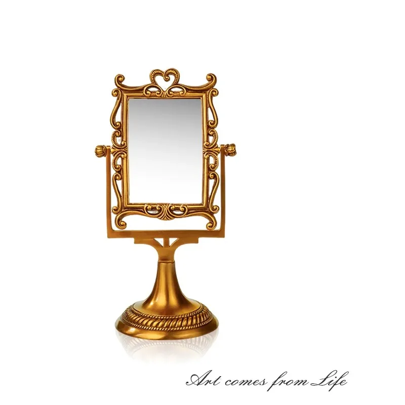 European retro full brass mirror cosmetic mirror desktop light luxury high-end decorative ornament