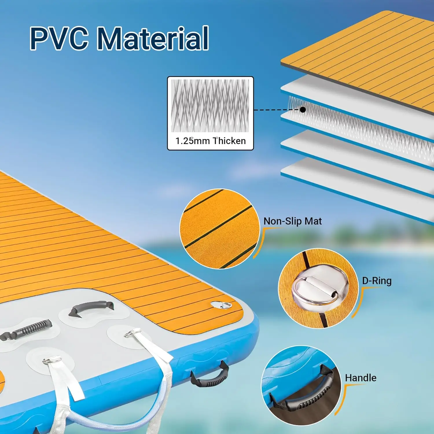 3m 4m Drop Stitch PVC Yacht Pontoon Dock Deck Floating Island Inflatable Water Platform for Lake view 3