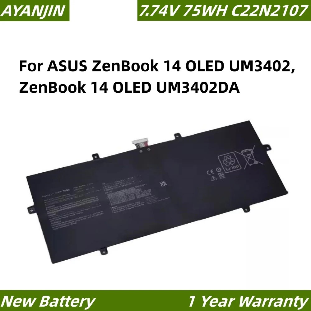 C22N2107 0B200-04160000 7.74V 75Wh Battery for Asus ZenBook 14 OLED UM3402DA UM3402MA UM3402YA UX3402ZA KM064W DS71