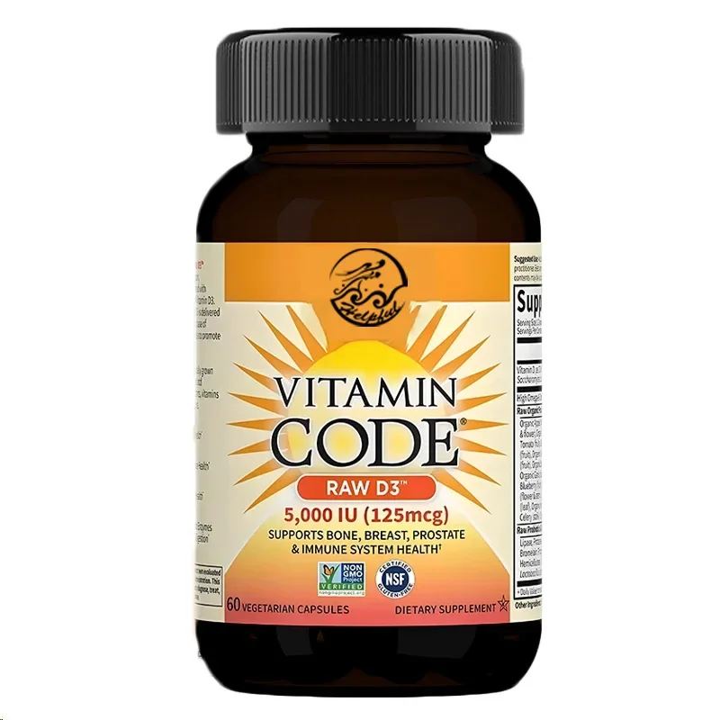 Vitamin D 5000 IU Capsules, Containing Chlorella Vulgaris, Fruits, Vegetables, and Probiotics, Promote Bone and Immune Health