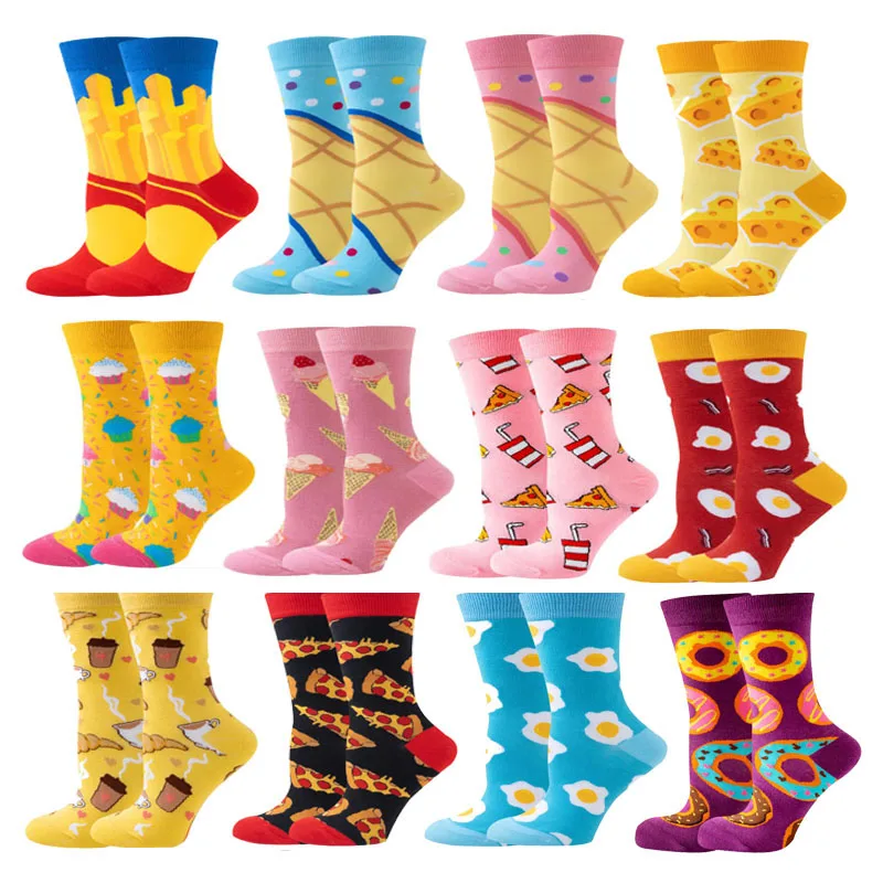 

Женские носки Occident, модные красочные носки, милые мультяшные картофельные чипсы, яйца, модные чулки для рождественских праздничных подарков