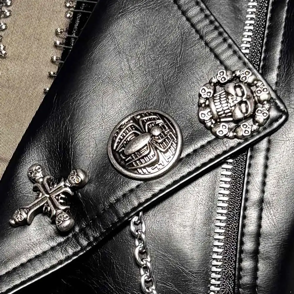 Gothic E-Girls Digital Glitch Core Skull Trendy Punk Rock Harajuku Chain Cross Street Wear Goth Y2K PU Leather Jacket Club Wear