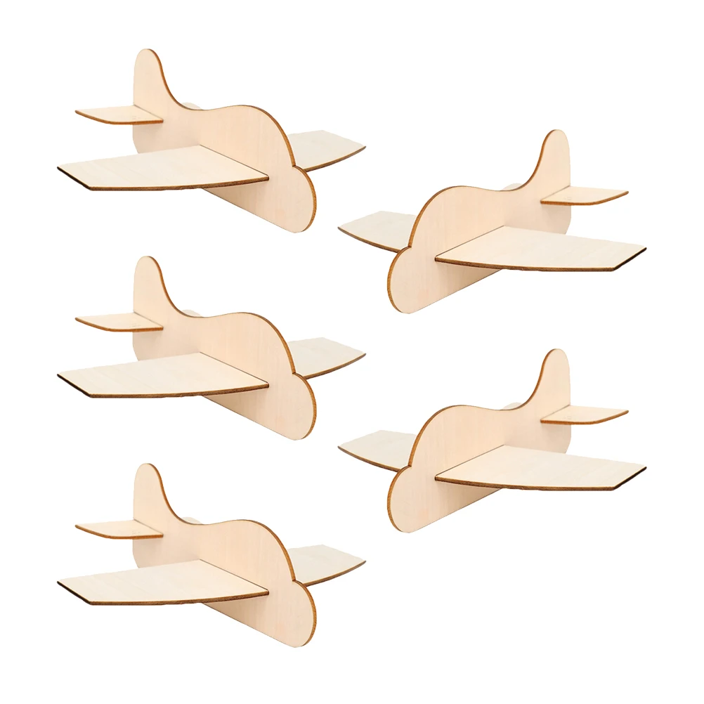 

5pcs Wood Airplane Model Unpainted Diy Crafts Basswood Toys Educational Decor Graffiti Creativity Thinking Parent