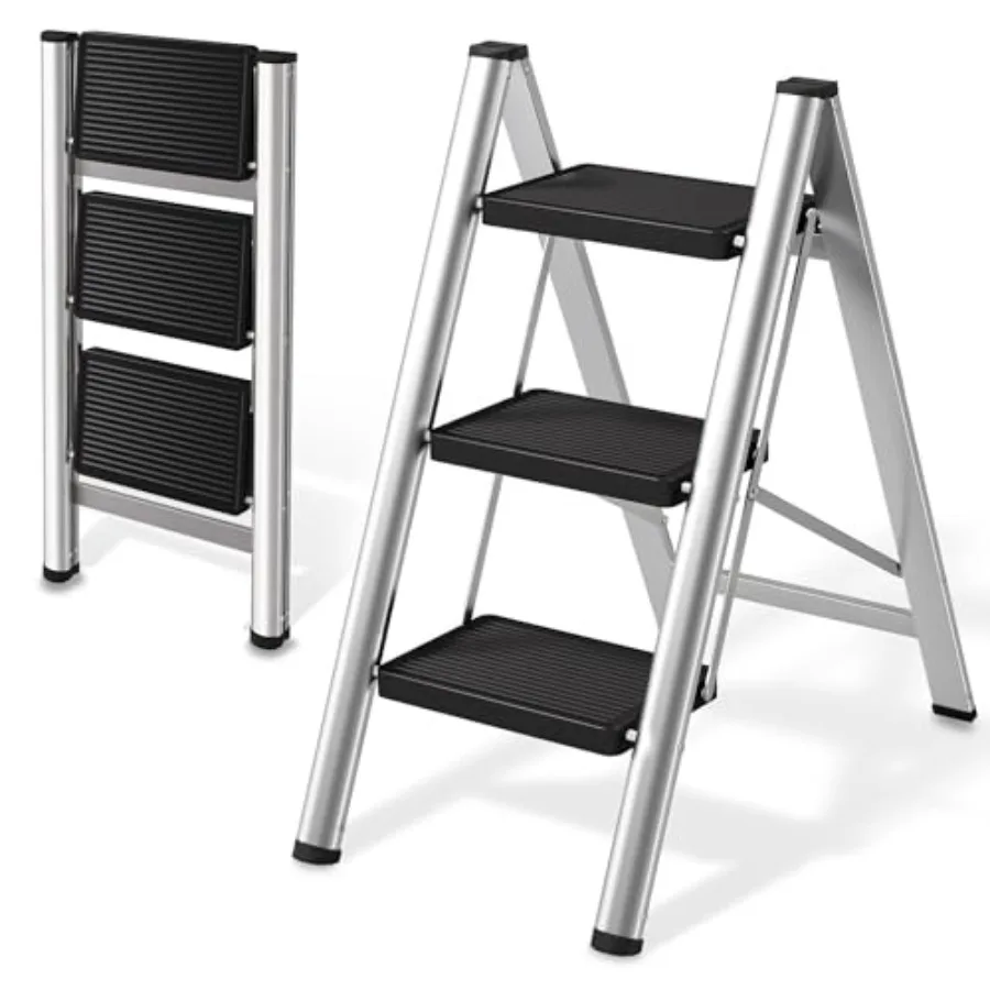 

3-Step Ladder Folding Step Stool for Adults with Wide Anti-Slip Pedals Portable Step Ladder for Kitchen/Closet/Garage Steel Mul