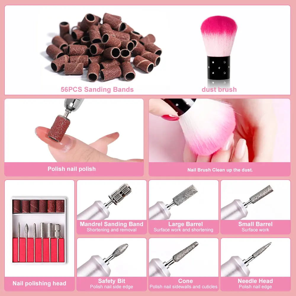 35000 Rpm Instelbare Snelheid Lage Ruis Draadloze Usb Nail Boor Voor Acryl En Gel Nagellak Professionele Nagelsalon