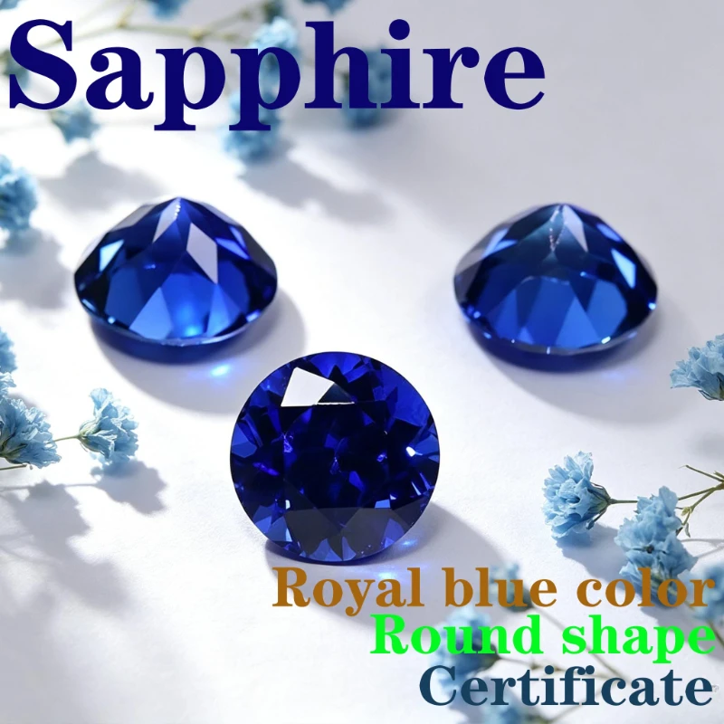 Synthetic Gemstone Sapphire Royal Blue Color Round Shape Certificate DIY Jewelry Making