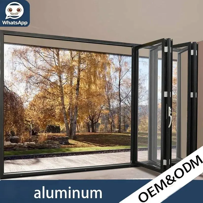 Aluminum Alloy Folding Doors Windows Balcony Sound Insulation Glass Door Multiple Rotating Folding Styles For Optional Selection