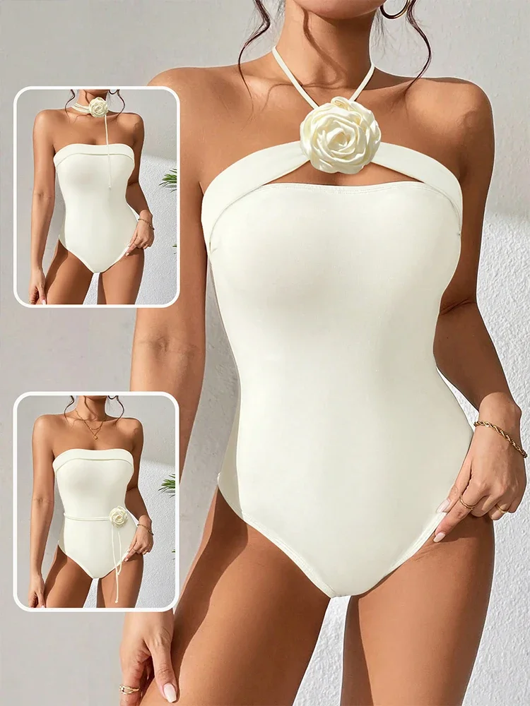 

In-X White Bride Swimwear Korea Style One Piece Swimsuit Woman 2023 Luxury Elegant Swimwear Bandeau Bodysuit Girls Beachwear