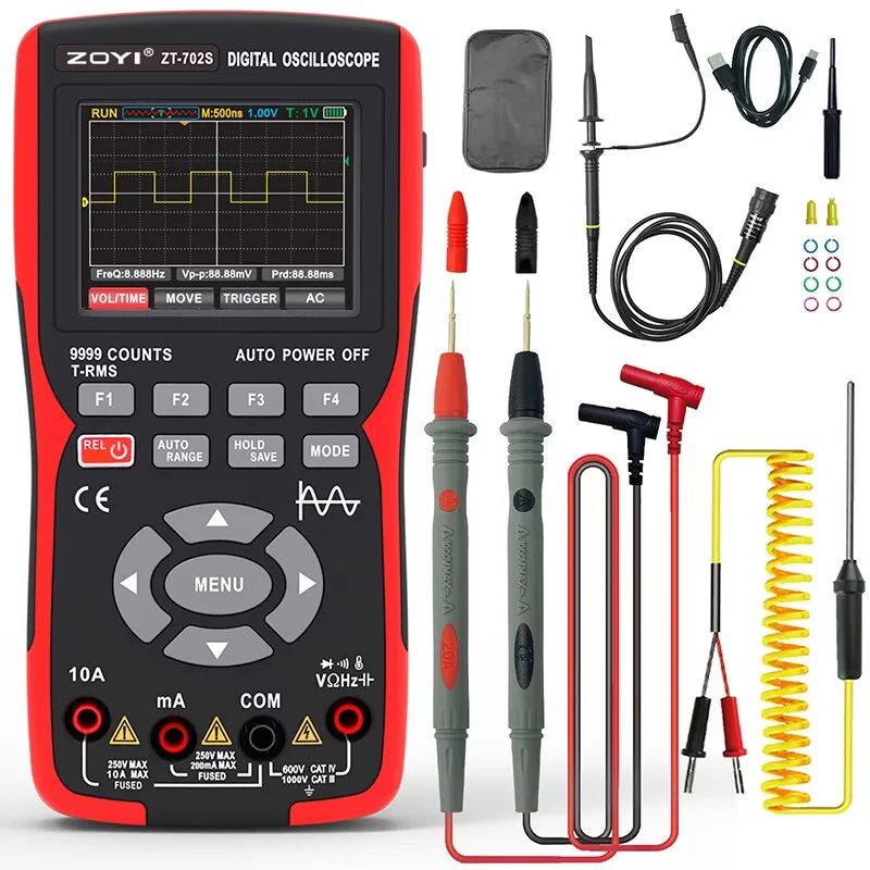 ZOYI ZT-702S 2-in-1 Oscilloscope Multimeter with 2.8 Inch IPS Display,9999 Counts, Single Channel 10MHZ Bandwidth,48MSa/s