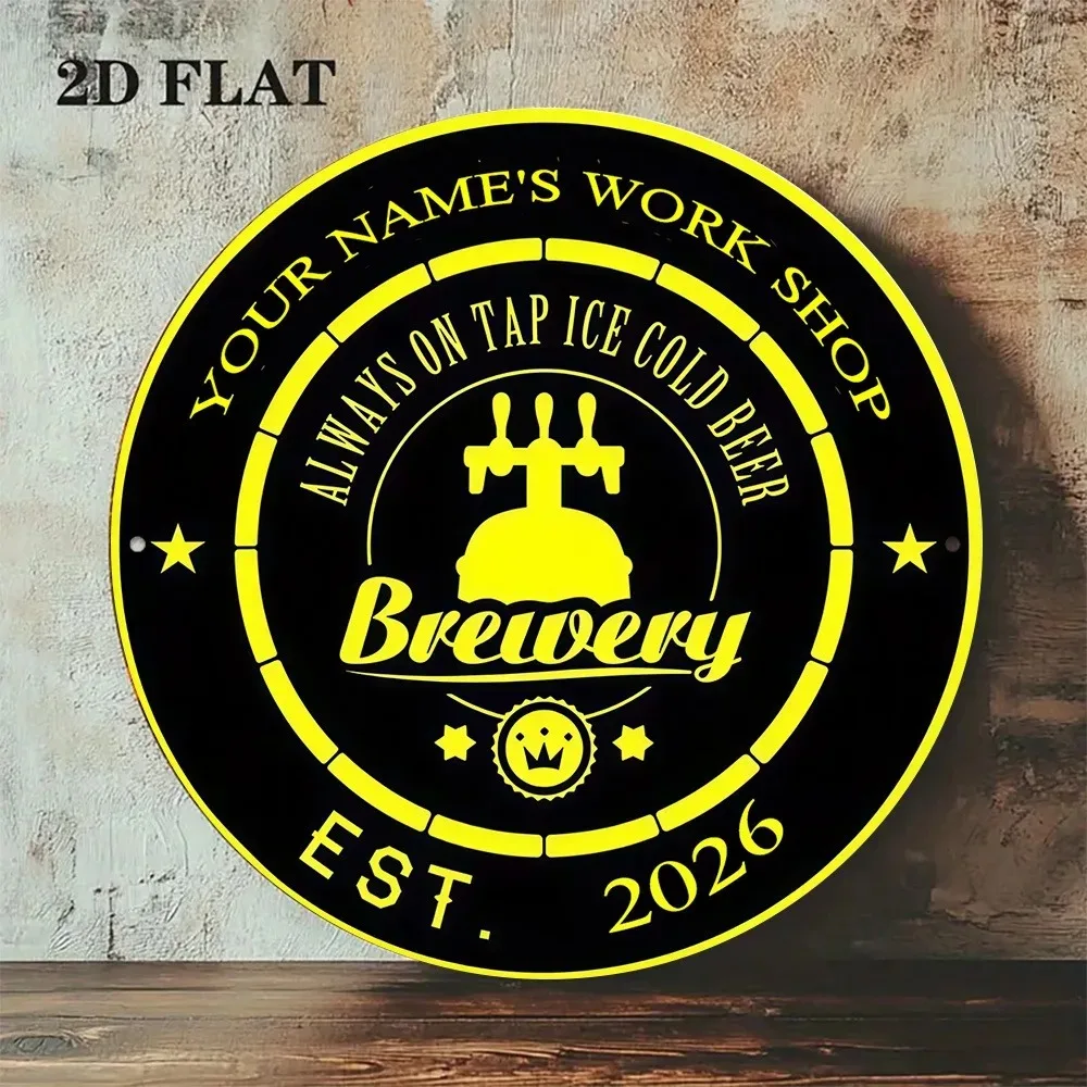 CIFbuy Round Brewery Metal Plaque,Personalized Name Year Beer Bar Wall Ornament (Only For Decoration)