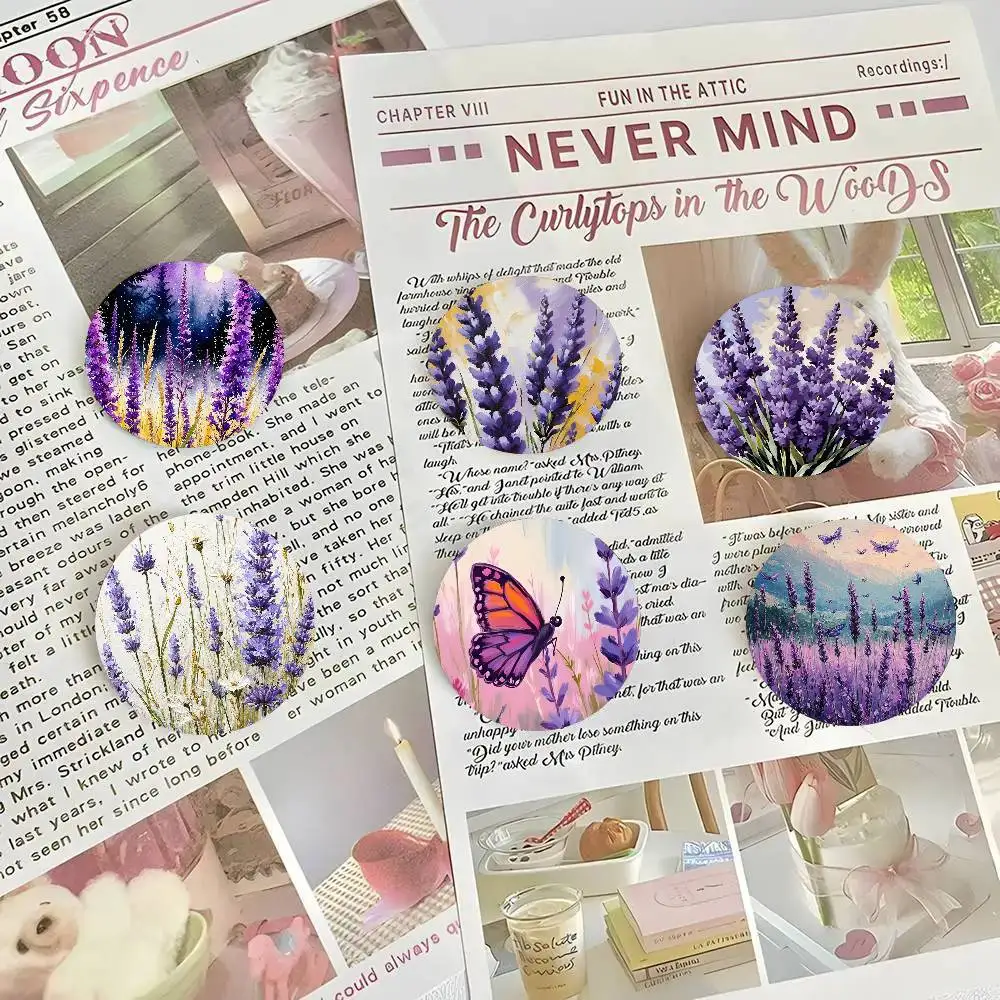 Purple Flower Oil Painting Round Badge Lapel Pins For Backpacks Briefcase Laser Brooch Clothes Gifts