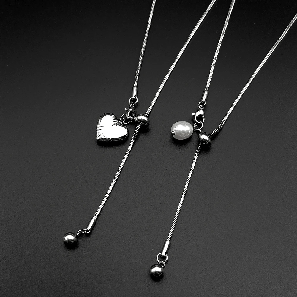 Verstellbare Schlangenkette, Y-Drop-Halskette für Damen und Herren, Street Hiphop, Herzperle, Edelstahl, Y2K-Kette, Schmuckzubehör – Detail 7