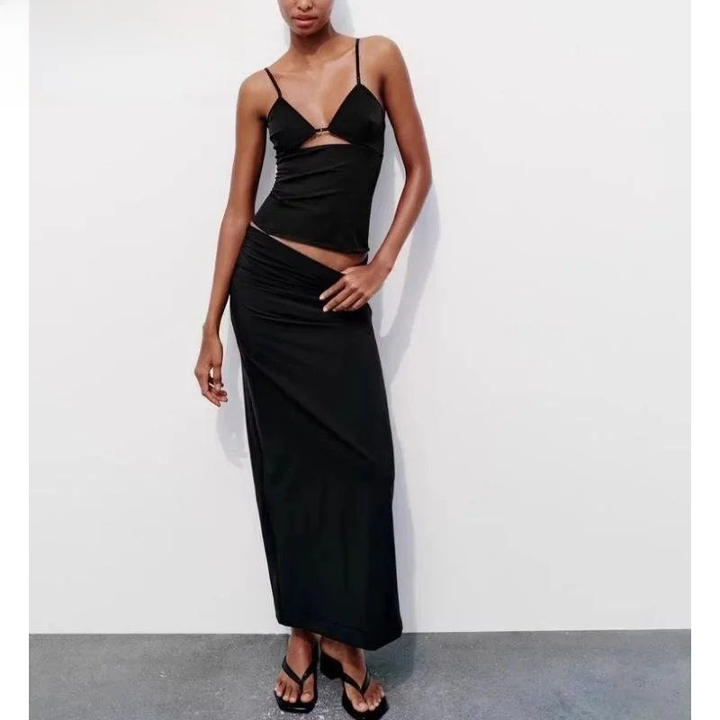 

Summer 2024 Women's V-ne Ruffle Detail Elastic Bandeau Top with Open Design Skirt Matching Elastic Bandeau 2839045 3067409