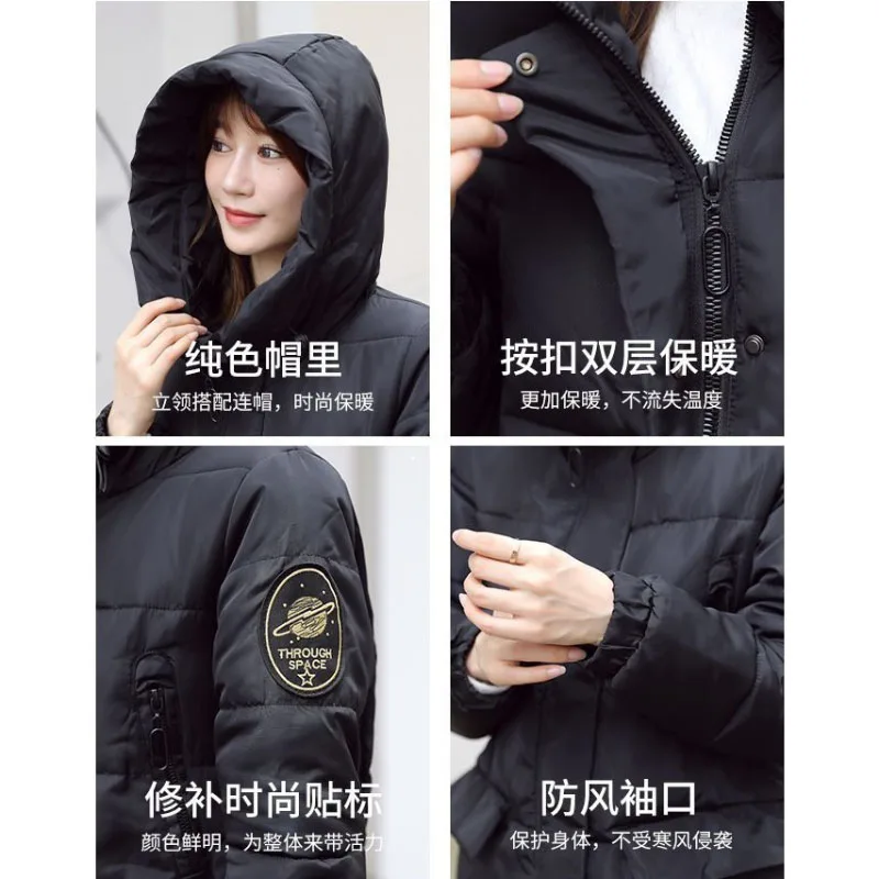 Jaket panjang katun bertudung, jaket katun longgar Korea, jaket Parker hangat, mantel bertudung setengah panjang musim dingin 2025