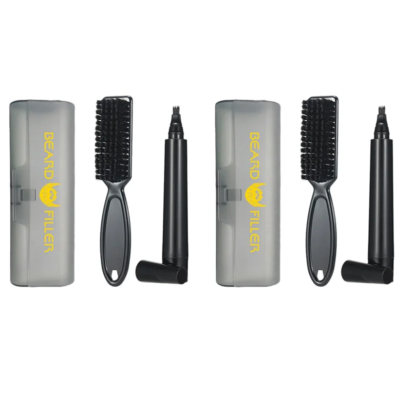

2X Beard Filling Pen Kit Barber Pencil Waterproof Long Lasting Natural Male Mustache Repair Shape Styling Tool(Black)