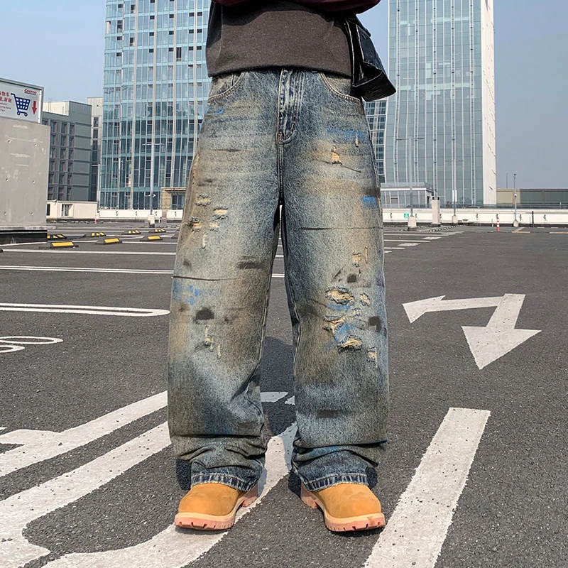 

Мужские джинсы премиум-класса из денима Guangzhou Xintang, осенне-зимние, легкие, роскошные, модные, прямого кроя, свободного покроя, для повседневной носки