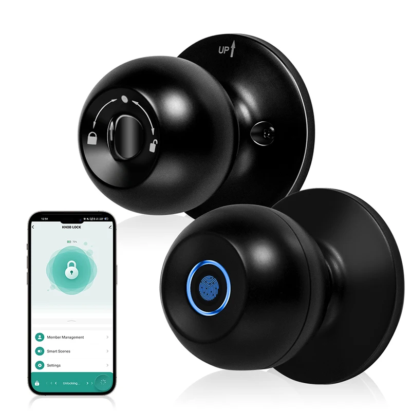 

Satin Nickel Door Handles and American Automatic Tuya Smart Interior Door Locks Knob Sets Fingerprint