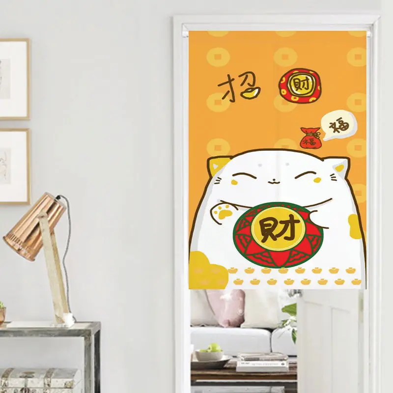 Maneki-neko Door Curtain 3D Printing Partition Kitchen Doorway Restaurant Decor Noren Washable Half-Curtain For Living Room