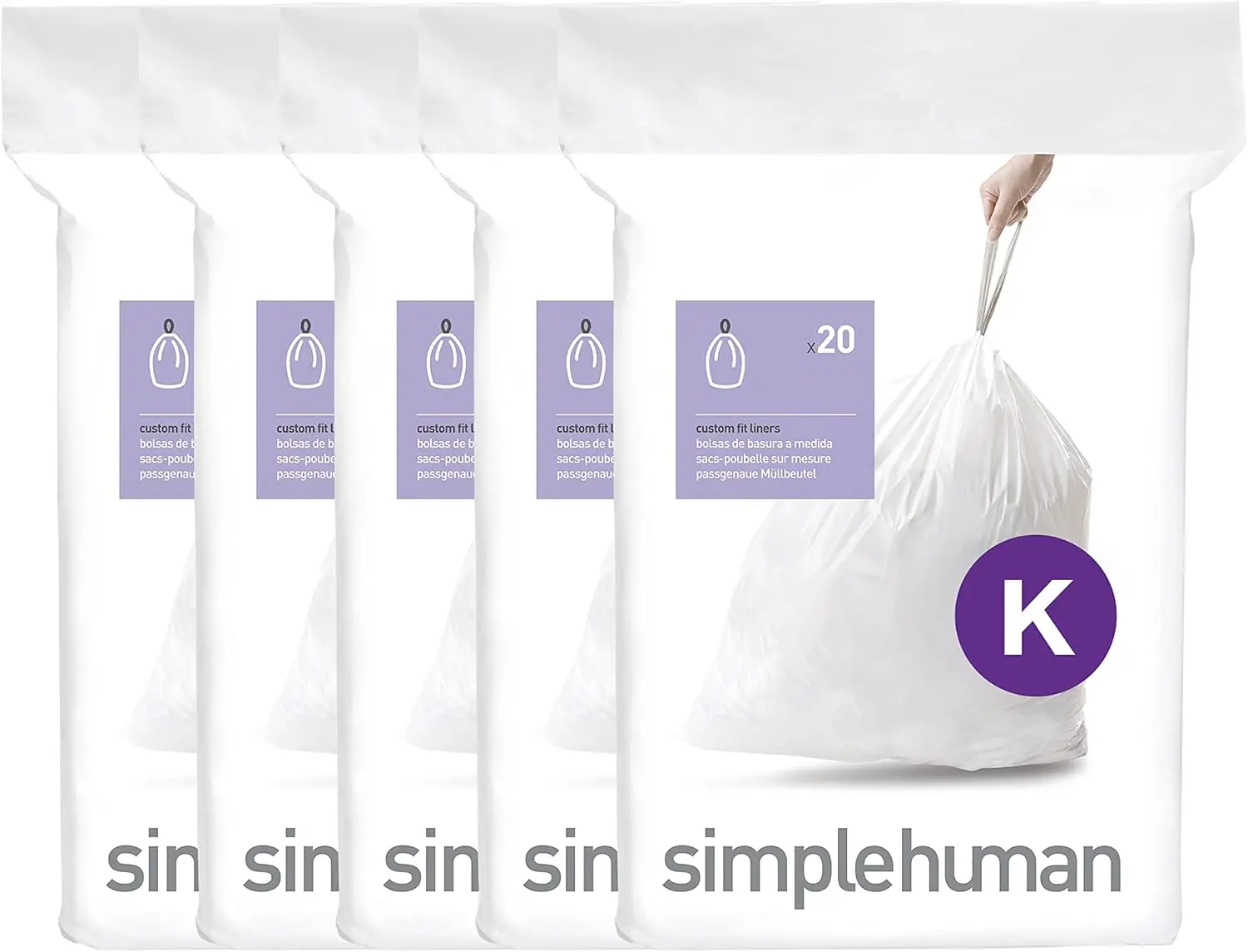 

simplehuman Code K 100 Count, Dispenser Pack Custom Fit Liners, Drawstring Trash Bags, 35-45 Liter / 9-12 Gallon, White