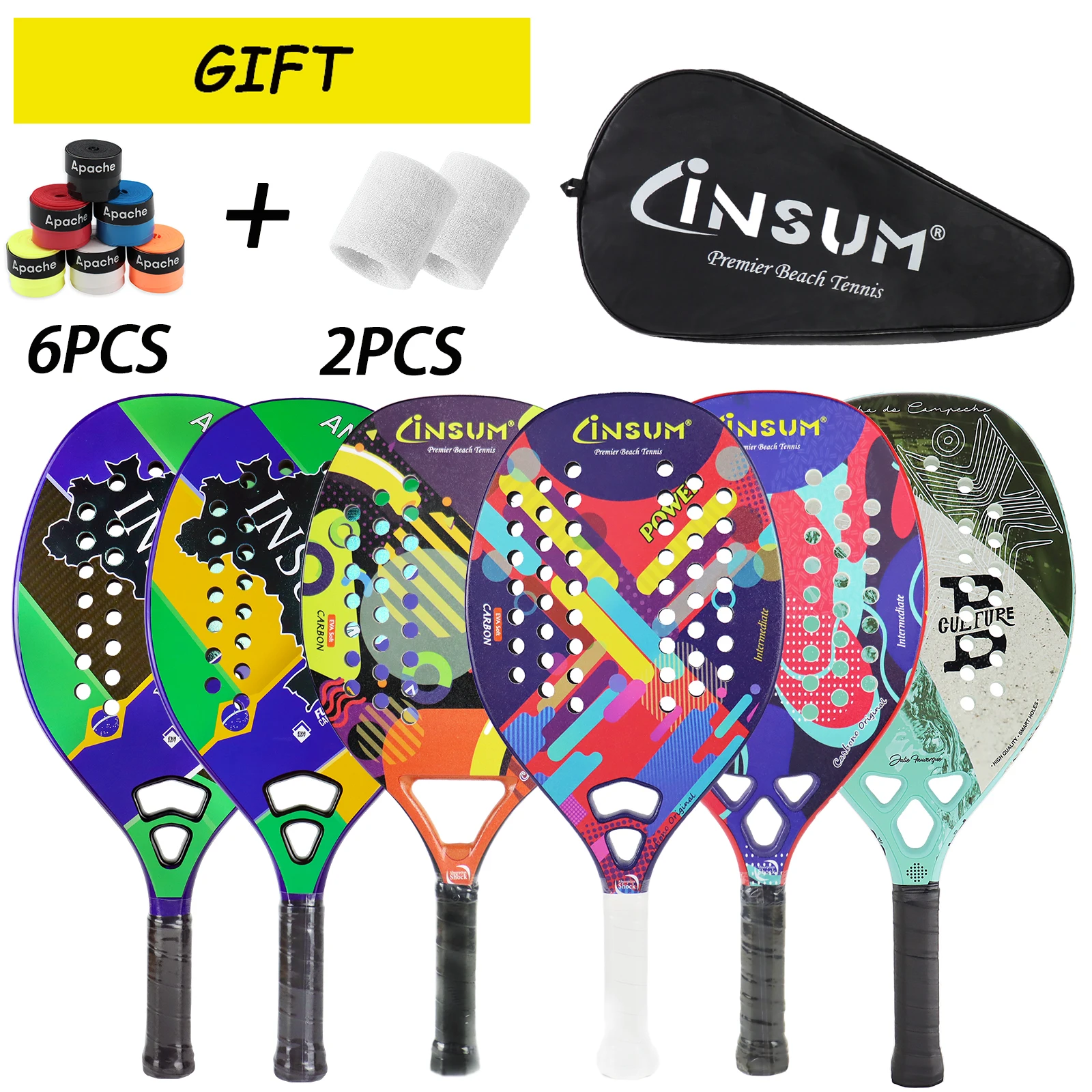 

INSUM Tennis Racket Full Carbon Fiber With Carbon Fiber Sand Grit Surface For Outdoor Playing Beach Tennis Racquet