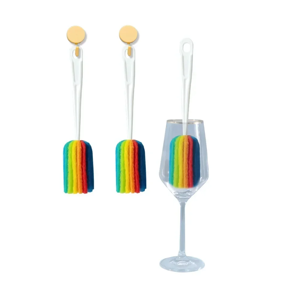 Rainbow Sponge Brush Water Bottle Cup Mug Glass Washing Sponge Cleaning Brush Scrubber with Handle Cleaning Utensils