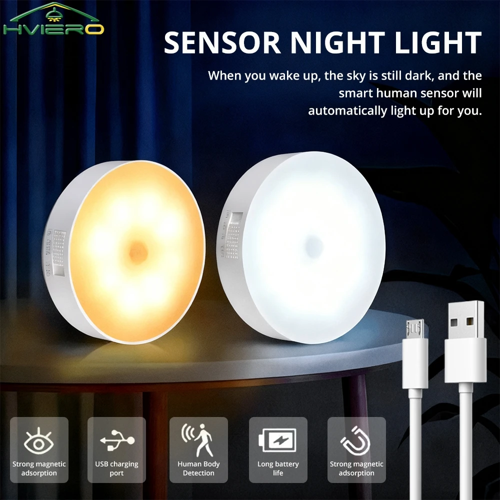 

LED Smart Human Body Sensor Night Lamp Emergency Automatic Home Lighting Bedroom Staircase Hallway USB Charging Wireless Light