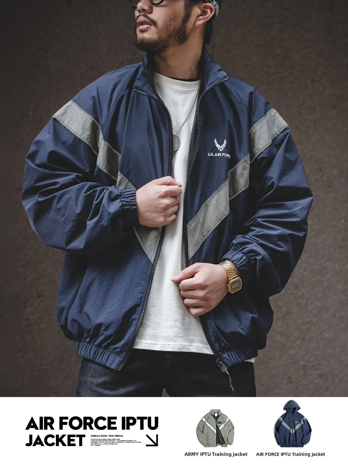 

Maden Loose Fit Pilot Jaet Men's Spring Training Reflective Hooded Flight Coat Qui Dry Outerwear IPFU Workout Clothes